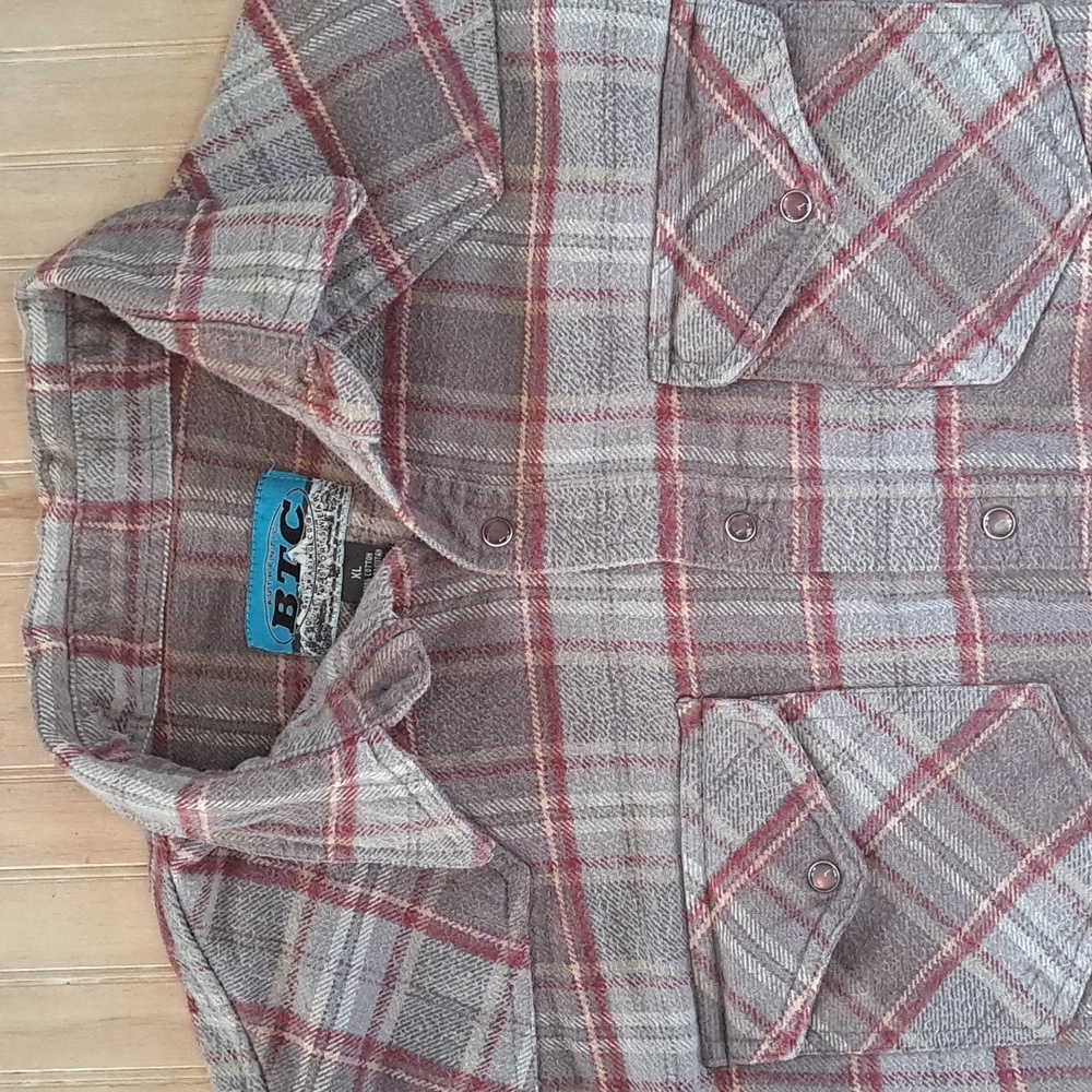 BTC Authentic Bay Trading Co. Mens 100% Cotton Western Snap Flennel Chore Shirt - Picture 7 of 9